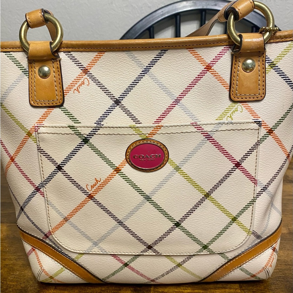 Coach Bleecker Tattersall Tote. Double-strap-carry for extra comfort. Like new!